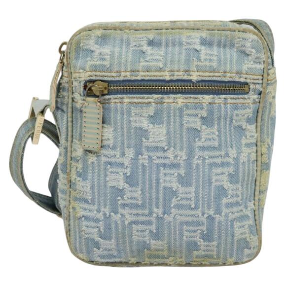 FENDI Zucca Canvas Shoulder Bag Denim Light Blue Gold - Picture 2 of 12